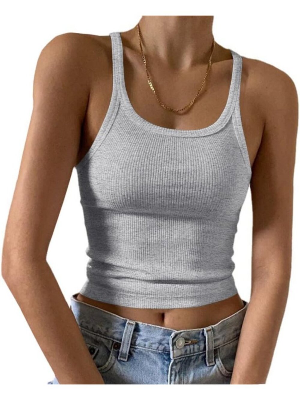 Sleek Sleeveless Scoop Neck Tank Top - Form Fitting Ribbed Knit Cami Shirt